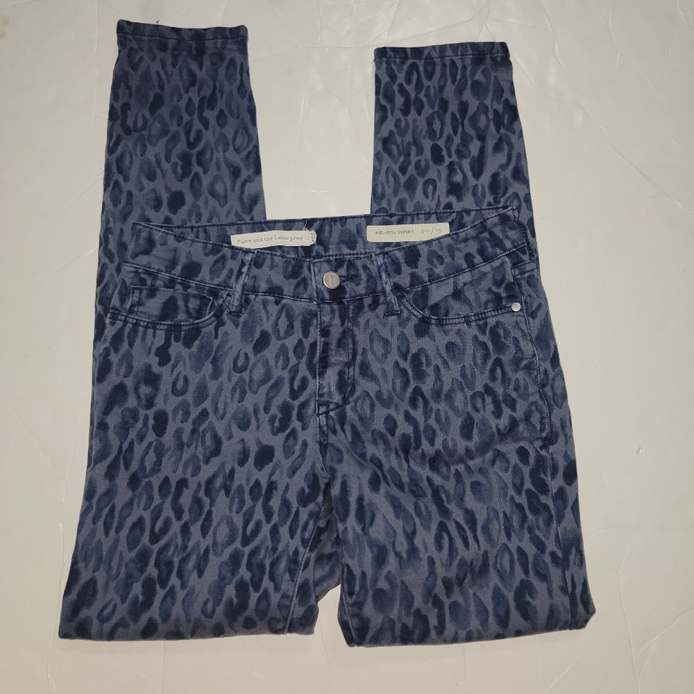 Anthropologie Pilcro And The Letterpress Skinny Jeans Size 25 Blue Leopard - Picture 5 of 12
